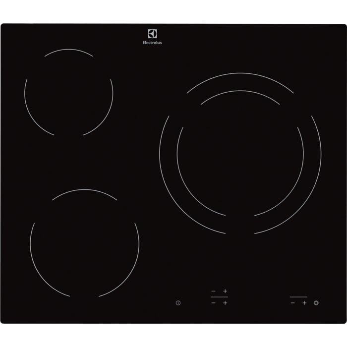 Electrolux Placas 60 cm, 3 zonas: 1 zona doble 27 cm, Controles (0-9), Indicadores de calor residual